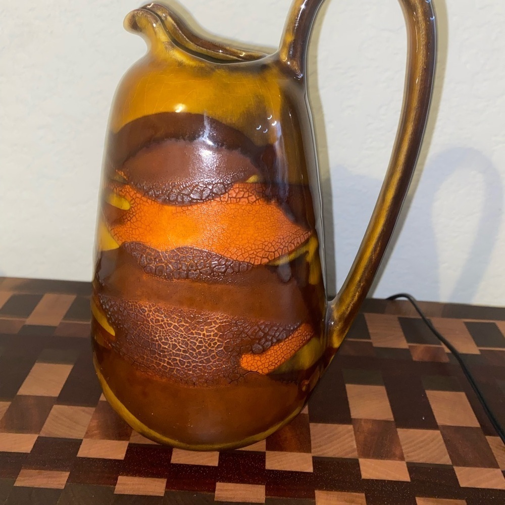 Vintage Royal Haeger Earth Wrap Lava Drip Glaze MCM Art Deco Brown Pitcher 9”H - Picture 8 of 10